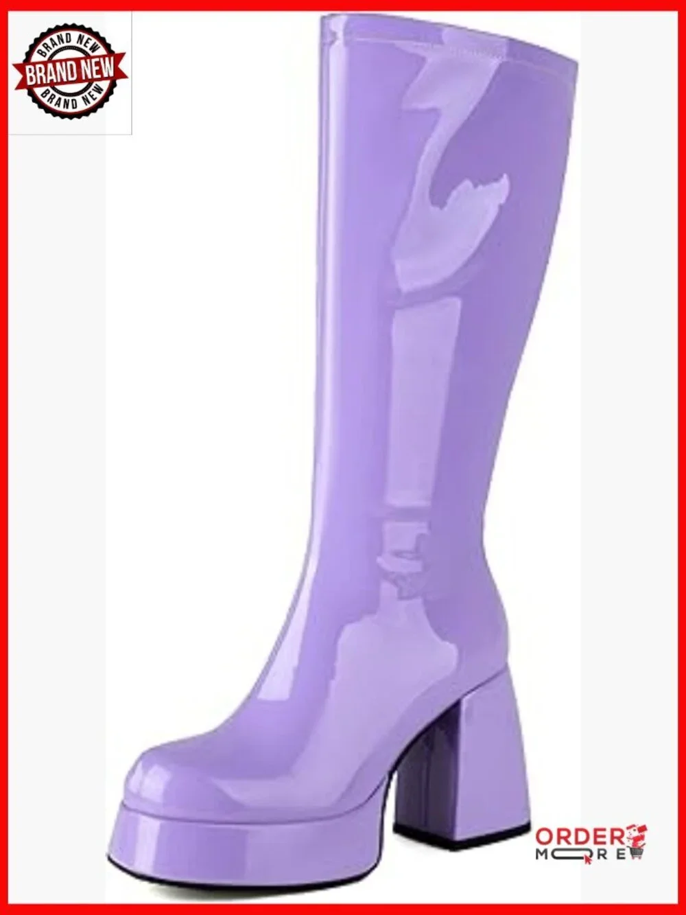 Knee High Platform Boots Chunky Heel Square Toe Patent Leather Disco